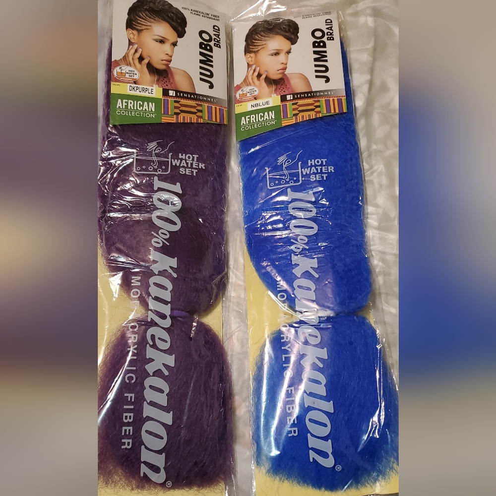 2 Packs Color 1 of Blue, 1 of Purple Afro- braiding hair.
